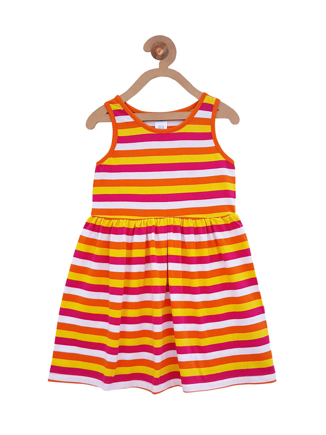 Campana Girls Striped Fit & Flare Knit Dress - Orange & Multicolour