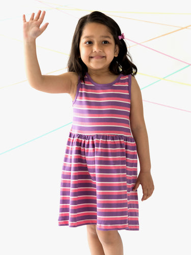 Campana Girls Grace Fit & Flare Dress - Variegated Stripes - Purple & Pink