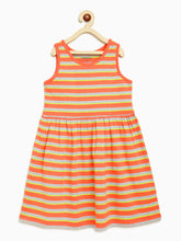 Load image into Gallery viewer, Campana Girls Grace Fit &amp; Flare Dress - Variegated Stripes - Peach &amp; Lime Green
