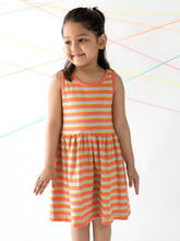 Load image into Gallery viewer, Campana Girls Grace Fit &amp; Flare Dress - Variegated Stripes - Peach &amp; Lime Green
