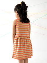 Load image into Gallery viewer, Campana Girls Grace Fit &amp; Flare Dress - Variegated Stripes - Peach &amp; Lime Green
