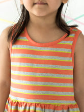 Load image into Gallery viewer, Campana Girls Grace Fit &amp; Flare Dress - Variegated Stripes - Peach &amp; Lime Green
