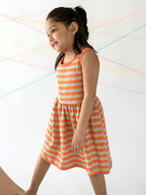 Load image into Gallery viewer, Campana Girls Grace Fit &amp; Flare Dress - Variegated Stripes - Peach &amp; Lime Green
