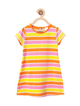 Load image into Gallery viewer, Campana Girls Striped A-line Knit Dress - Yellow, Pink &amp; Orange
