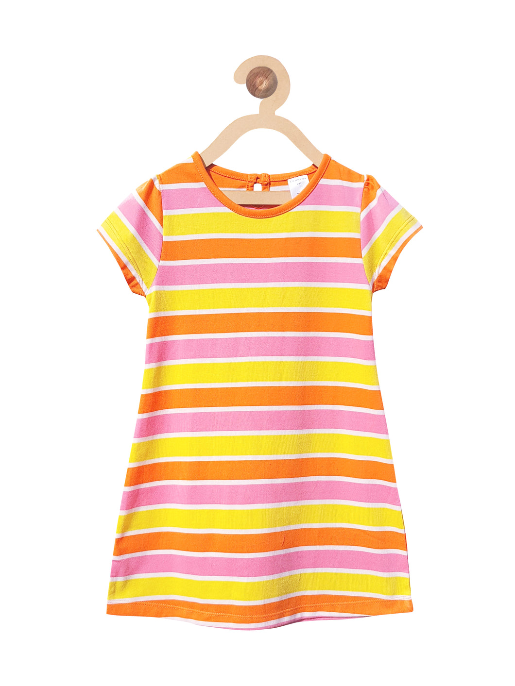 Campana Girls Striped A-line Knit Dress - Yellow, Pink & Orange