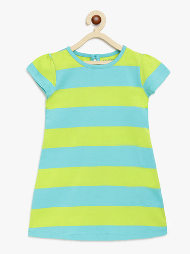 Campana Girls Vera A-Line Dress - Rugby Stripes - Turquoise & Lime Green