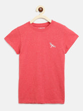 Load image into Gallery viewer, Campana Girls Steffi Pack of 2 Round Neck T-Shirts - Turquoise Stripe + Coral Red Mel
