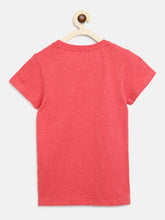 Load image into Gallery viewer, Campana Girls Steffi Pack of 2 Round Neck T-Shirts - Turquoise Stripe + Coral Red Mel
