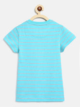 Load image into Gallery viewer, Campana Girls Steffi Pack of 2 Round Neck T-Shirts - Turquoise Stripe + Coral Red Mel
