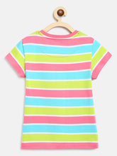 Load image into Gallery viewer, Campana Girls Steffi Pack of 2 Round Neck T-Shirts - Rose Pink Multi Stripe + Mint Green Mel
