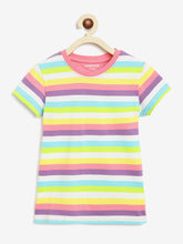 Load image into Gallery viewer, Campana Girls Pack of Two Alexis Striped Round Neck T-Shirt - Rose Pink &amp; Multicoloured
