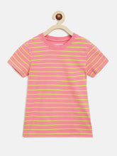 Load image into Gallery viewer, Campana Girls Pack of Two Alexis Striped Round Neck T-Shirt - Rose Pink &amp; Multicoloured
