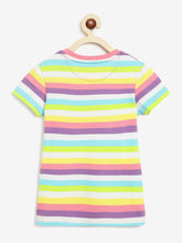 Load image into Gallery viewer, Campana Girls Pack of Two Alexis Striped Round Neck T-Shirt - Rose Pink &amp; Multicoloured
