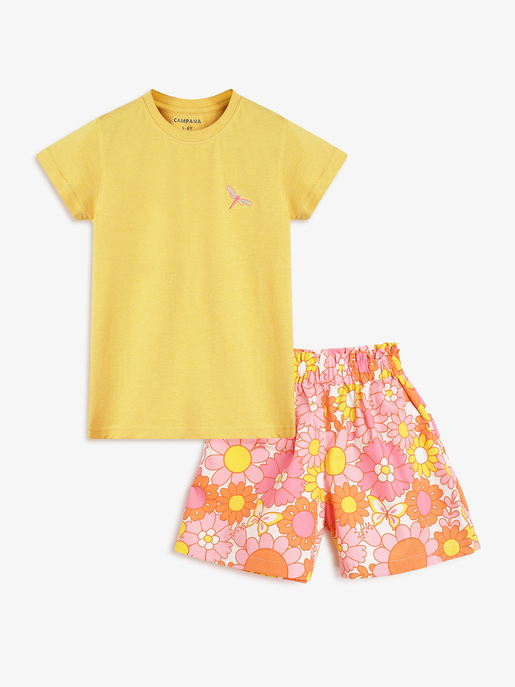 Campana Girls Luna Shorts with Top Clothing Set - Yellow & Pink