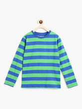 Load image into Gallery viewer, Campana Boys Luciano Long Sleeve Striped Round Neck T-Shirt - Royal Blue &amp; Spring Green
