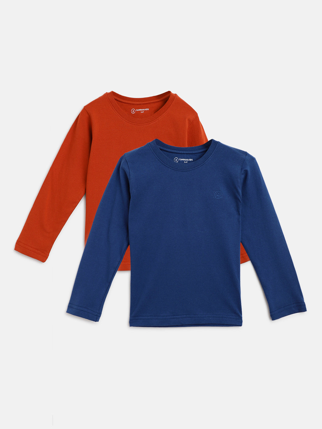 Campana Boys Luciano Full Sleeve Round Neck T-Shirt - Pack of 2 - Rust & Blue