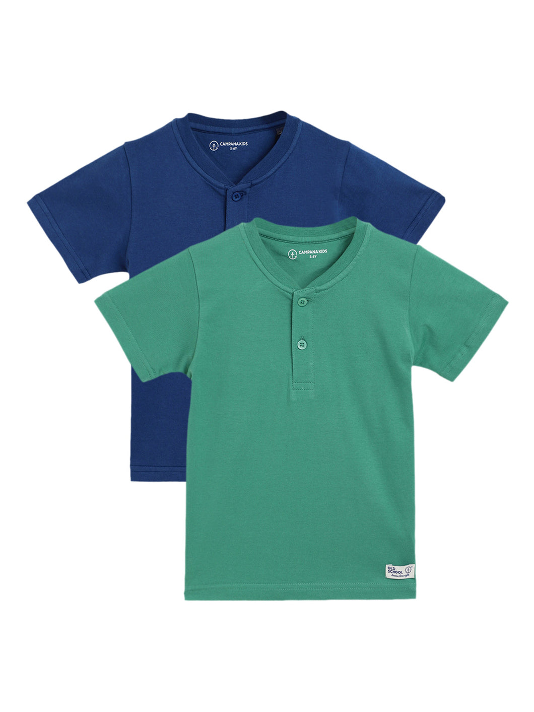 Campana Boys Alan Half Sleeve Henley T-Shirt - Pack of 2 - Green & Blue