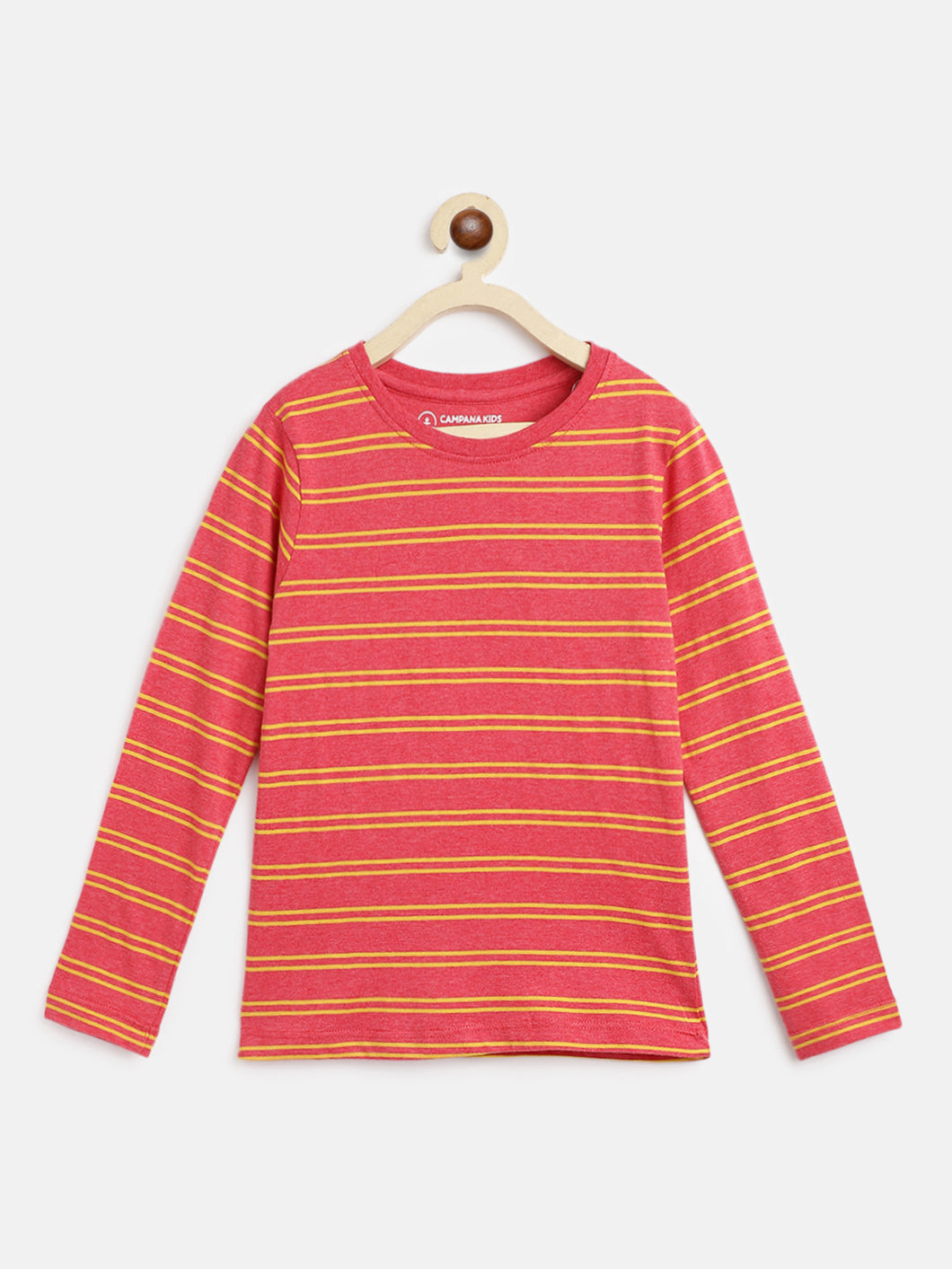 Campana Girls Lily Long Sleeves Striped T-Shirt - Peach & Yellow