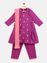 Load image into Gallery viewer, Campana Girls Bhoomi Kurta Pants Set - Embroidered Silk - Purple &amp; Pink
