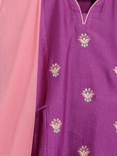 Load image into Gallery viewer, Campana Girls Bhoomi Kurta Pants Set - Embroidered Silk - Purple &amp; Pink
